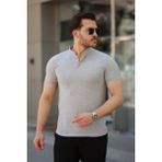Beruflic Erkek Hakim Yaka Dokuma Pamuklu Kumaş Kısa Kollu T-Shirt - Gri - 2XL