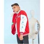 Beruflic Erkek Kolları Yıldız Sırt Baskılı Oversize Kolej Ceket - XL - Kırmızı