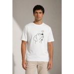 Beruflic Erkek Köpek Figürlü Minimal Baskılı Tişört Kısa Kol Yazlık T-Shirt - Beyaz - XS