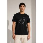 Beruflic Erkek Köpek Figürlü Minimal Baskılı Tişört Kısa Kol Yazlık T-Shirt - Siyah