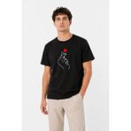 Beruflic Erkek Kore Parmak Kalp Aşk Temalı Minimal Baskılı Tişört Yazlık Kısa Kol T-Shirt - Siyah - XS