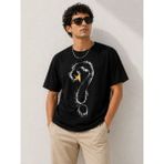 Beruflic Erkek Kuğu Figürlü Soru Işareti Baskılı Tişört Kısa Kol Tshirt - Siyah - 2XL