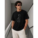 Beruflic Erkek Minimal Gitar Baskılı Tişört T-Shirt Yazlık Kısa Kol Bisiklet Yaka T-Shirt - Siyah - XL
