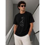 Beruflic Erkek Minimal Gitar Baskılı Tişört T-Shirt Yazlık Kısa Kol Bisiklet Yaka T-Shirt - Siyah - XS