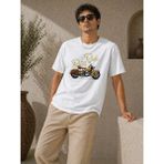 Beruflic Erkek Motosiklet Baskılı Tişört Bisiklet Yaka Kısa Kol Yazlık T-Shirt - Beyaz - XS