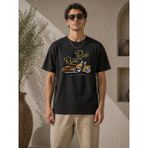 Beruflic Erkek Motosiklet Baskılı Tişört Bisiklet Yaka Kısa Kol Yazlık T-Shirt - Siyah - XL