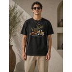 Beruflic Erkek Motosiklet Baskılı Tişört Bisiklet Yaka Kısa Kol Yazlık T-Shirt - Siyah