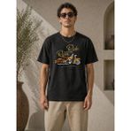 Beruflic Erkek Motosiklet Baskılı Tişört Bisiklet Yaka Kısa Kol Yazlık Tshirt - Siyah - 2XL