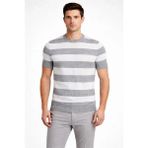 Beruflic Erkek Tshirt Çizgili Triko Dokuma Bisiklet Yaka Tişört - Gri - 2XL