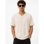 Beruflic Erkek V Yaka Basic Tişört Kısa Kol Yazlık Regular Fit T-Shirt - Bej