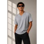 Beruflic Erkek V Yaka Basic Tişört Kısa Kol Yazlık Regular Fit T-Shirt - Gri - XL