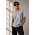 Beruflic Erkek V Yaka Basic Tişört Kısa Kol Yazlık Regular Fit T-Shirt - Gri