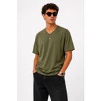 Beruflic Erkek V Yaka Basic Tişört Kısa Kol Yazlık Regular Fit T-Shirt - Haki - M