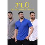Beruflic Erkek Waffle Dokuma Açık Yakalı Düğmeli Regular Kalıp 3’lü Gömlek Seti - Gri, Saks Mavisi, - Gri - Saks Mavisi - Beyaz - 2XL