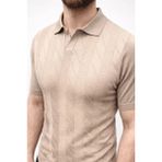 Beruflic Erkek Yazlık Triko Dokuma Tişört Kısa Kol Polo Yaka T-Shirt - Bej - 2XL
