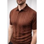 Beruflic Erkek Yazlık Triko Dokuma Tişört Kısa Kol Polo Yaka T-Shirt - Kahverengi