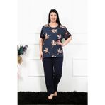 Beruflic Kadın 5XL-6XL-7XL-8XL Büyük Beden Kısa Kol Pijama Takım Lacivert