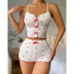 Beruflic Kadın Beyaz Fiyonk Desenli Seksi Gecelik Takım 6640 - L - XL