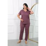 Beruflic Kadın Büyük Beden Kısa Kol Penye Pijama Takımı Mürdüm