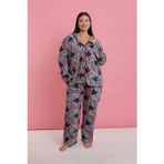 Beruflic Kadın Büyük Beden Somon Yaprak Desenli Düğmeli Pijama Takımı