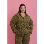 Beruflic Kadın Büyük Beden Tropikal Yaprak Desenli Düğmeli Pijama Takımı