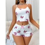 Beruflic Kadın Fiyonklu Beyaz Şortlu Pijama Takımı - - - S