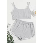 Beruflic Kadın Gri Askılı Crop Top Ve Şortlu Gecelik Takım