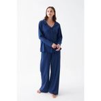 Beruflic Kadın Lacivert Düğmeli Yaka Detaylı Pamuklu Pijama Takımı