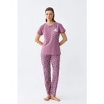 Beruflic Kadın Mor Patili Tavşan Baskılı Cepli Pijama Takımı