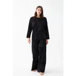 Beruflic Kadın Oversize Siyah Çiçek Desenli Pamuklu Kalın Pijama Takımı