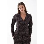 Beruflic Kadın Siyah Düğmeli Kalp Desenli Pamuklu Pijama Takımı