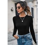 Beruflic Kadın Siyah Uzun Kollu Fit Basic Crop Top Bluz