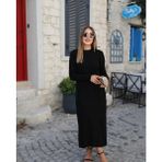 Beruflic Kadın Uzun Kollu Yarı Balıkçı Yaka Arkadan Pencere Detaylı Bağcıklı Midi Triko Elbise - Standart - Siyah