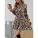 Beruflic Kadın Uzun Kollu Yarı Balıkçı Yaka Leopar Desenli Modal Mini Elbise