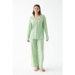Beruflic Kadın Yeşil Kalp Desenli Düğmeli Pamuklu Pijama Takımı