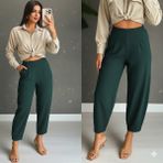 Beruflic Kadın Yüksek Bel Krep Pantolon - Yeşil - 4XL