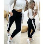 Beruflic Kadın Yüksek Bel Kuş Gözü Detaylı Bağcıklı Yan Şeritli Viskon Iki Iplik Eşofman Altı - Siyah - 2XL - 3XL