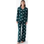 Beruflic Kadın Zümrüt Yeşili Kalp Desenli Düğmeli Pamuklu Pijama Takımı