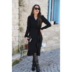 Beruflic Krep Kumaş Midi Boy Kuşaklı Uzunkol Elbise 113 cm - Standart - Siyah