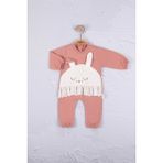 Beruflic Tavşan Nakışlı Güpürlü Pamuk Kız Bebek Tulum - Pembe - 9 - 12 Ay