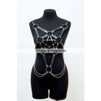 Beruflic Zincir Detaylı Şık Deri Göğüs Harness, Büstiyer Harness, Deri Göğüs Harness- Brf1399