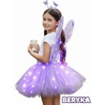 Beryka 2-10 Yaş Kız Çocuk LED Işıklı Kelebek Kanat Peri Kostüm Seti - Açık Lila - 2 Yaş