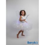Beryka 2-10 Yaş Kız Çocuk LED Işıklı Kelebek Kanat Peri Kostüm Seti Kabarık Tütü Etek (Beyaz, 10 Yaş)