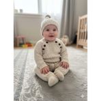 Bes Trend Çocuk Triko Selanık Örme Şapkalı Kışlık Özel Düğmeli Şapkalı 3 Lü Takım - Bej - 3 - 6 Ay