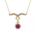 Besay Gold 14 Ayar Pembe Taşlı Altın Kolye