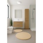 BESELY 2'Li Bej Yuvarlak Yumuşak Kaymaz Taban Peluş Yıkanabilir Banyo Oturma Odası Halı(60x60 ve 80x80)