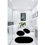 BESELY 3'lü Banyo Halısı Paspası Oval Peluş Klozet Takımı-siyah 60x90(ELİPS)-50x60(ELİPS)-60x60(YUVARLAK)