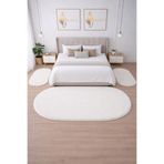 BESELY Beyaz Yumuşak Peluş Yatak Odası Halısı 3lü Set Kaymaz Taban Halı Takımı (2ADET 80x150-1ADET 80x300)