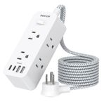 BESHON Güç Şeridi Aşırı Gerilim Koruyucu, 5Ft Uzatma Kablosu, 3 USB Bağlantı Noktalı 6 Çıkışlı (1 USB C Çıkışı), 3 Taraflı Priz Uzatıcı, Duvara Montaj, Seyahat, Ev, Okul, Üniversite Yurt Odası ve Ofis için