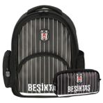Beşiktaş 3 Bölmeli Ince Çubuklu Suni Deri Okul Çantası + Kalemlik